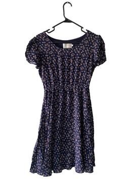 Yellowberry Knee Length Flowy Modest Navy Blue Floral Summer Dress- Size Small